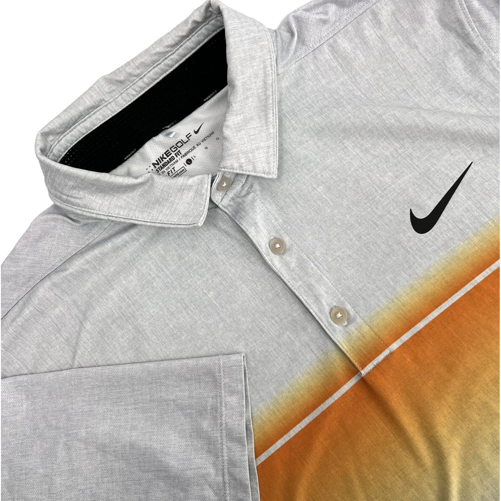 NIKE GOLF Dri-Fit Mens L Standard Fit Short-Sleeve Ombre Striped Polo Shirt-READ